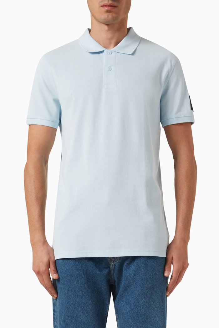 Logo Badge Polo Shirt in Cotton, Blue