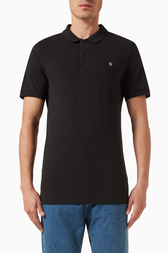 

Embroidered Badge Polo Shirt in Cotton, Black