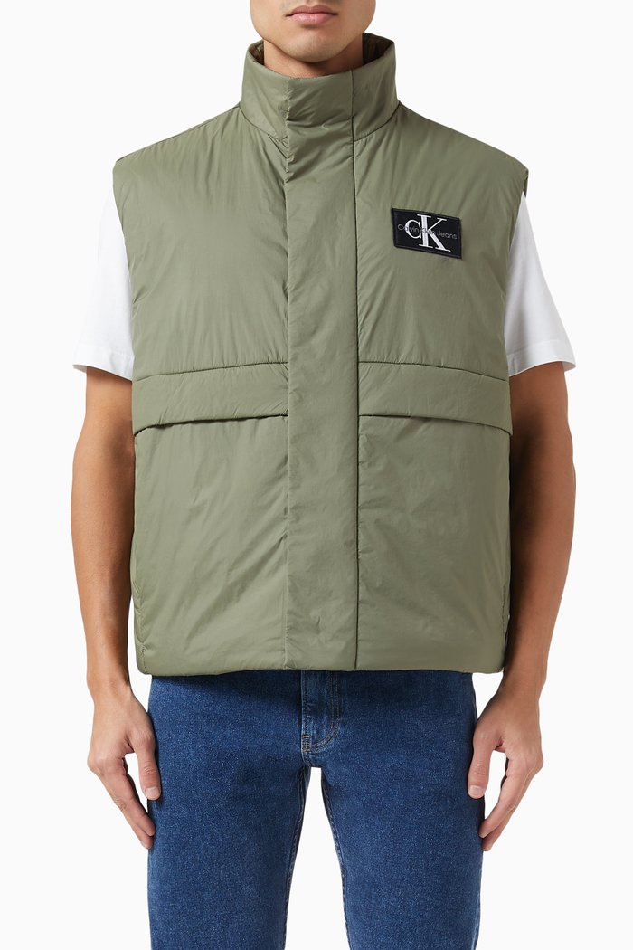 Utility Vest in Padded Nylon, Green