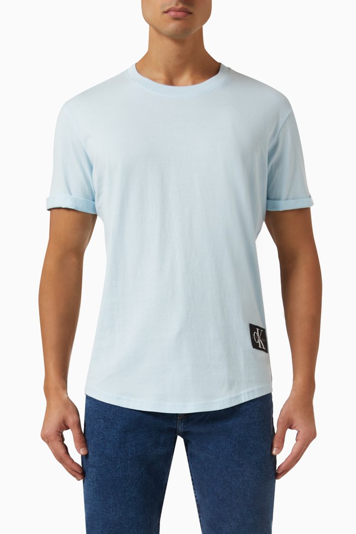 

Badge Turn-up Sleeve T-shirt in Cotton, Blue