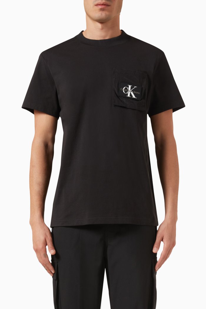 Ripstop Panel T-Shirt in Cotton, Black