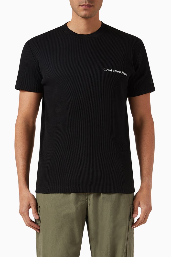 

Slim-fit Ribbed T-shirt in Stretch Cotton, Black