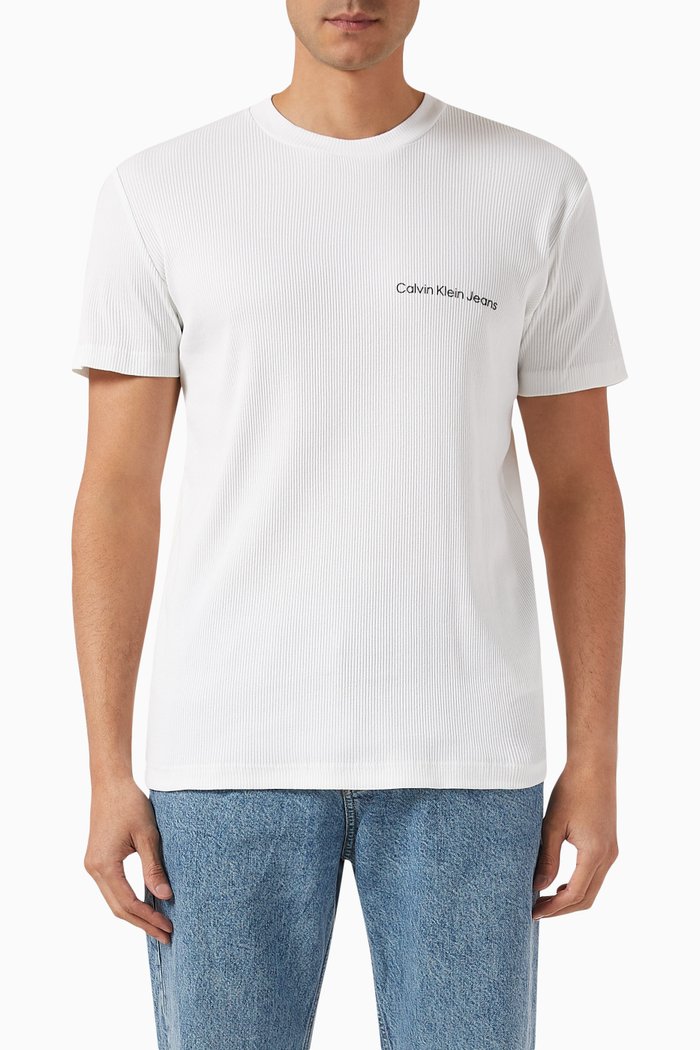 

Slim-fit Ribbed T-shirt in Stretch Cotton, White