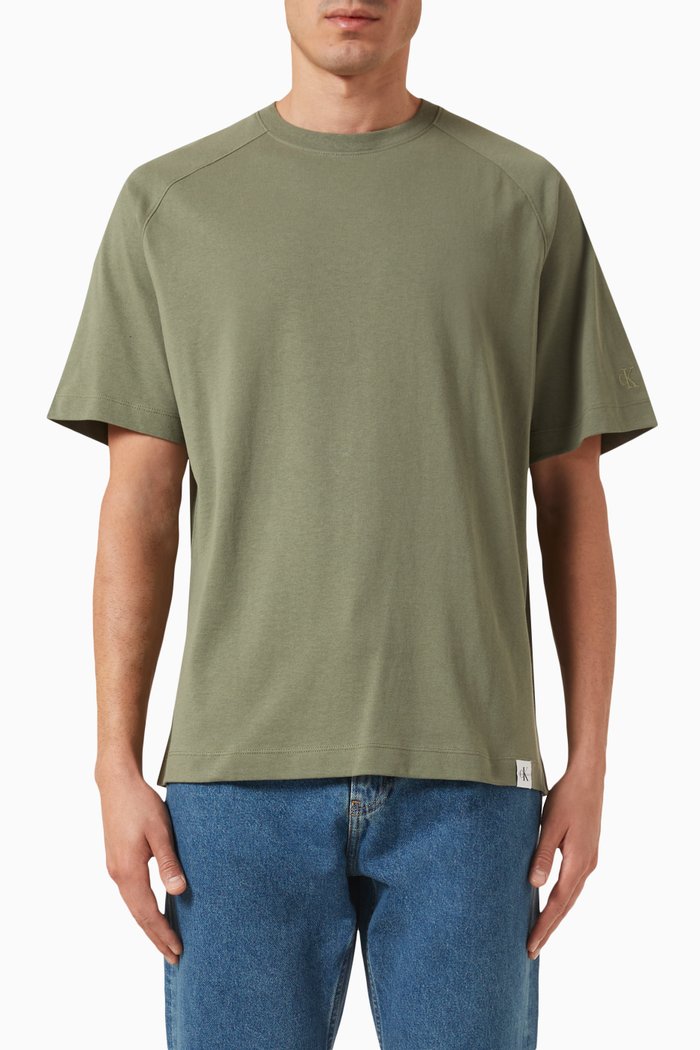 

Woven Logo Tab T-Shirt in Cotton, Green