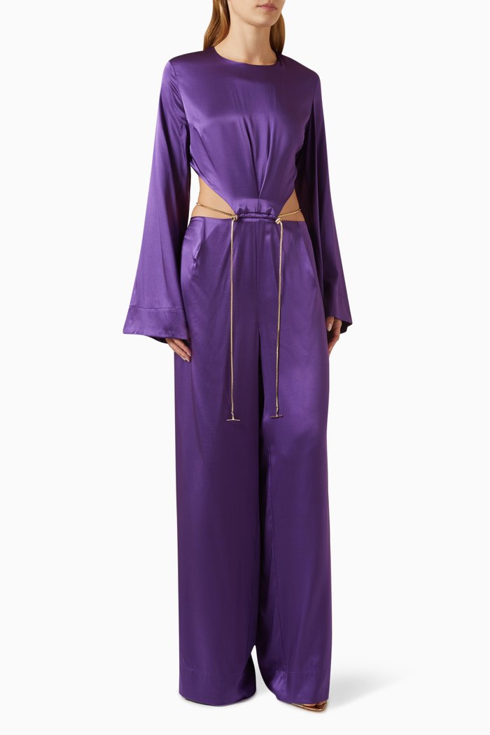 

Nora Open-back Jumpsuit in Silk, Purple