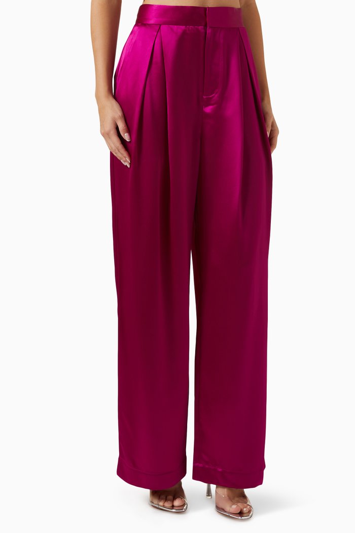 

Gia Pleated Pants in Satin, Pink