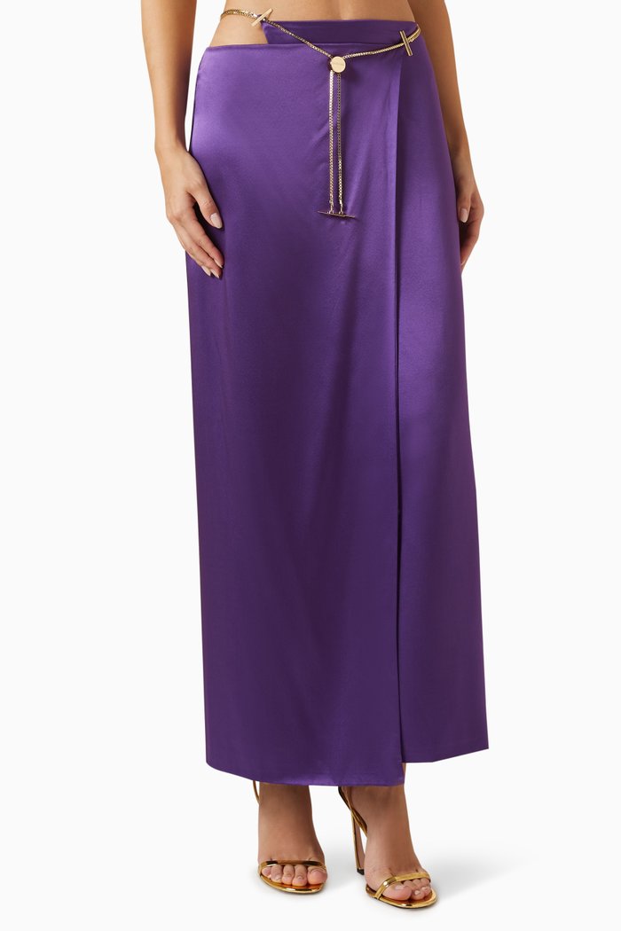

Emma Wrap Midi Skirt in Silk, Purple