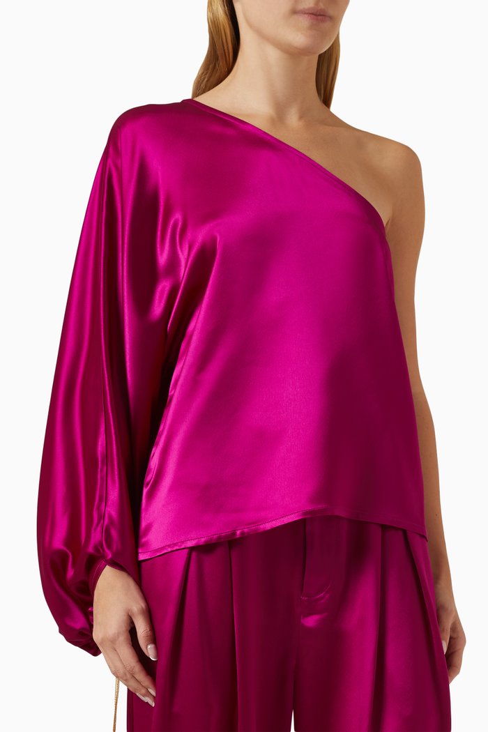 

Liz One-shoulder Top in Satin, Pink