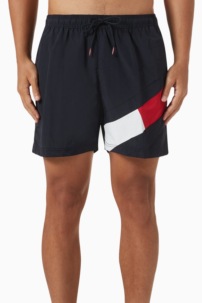 

Flag Drawstring Swim Shorts in Recycled Nylon, Blue