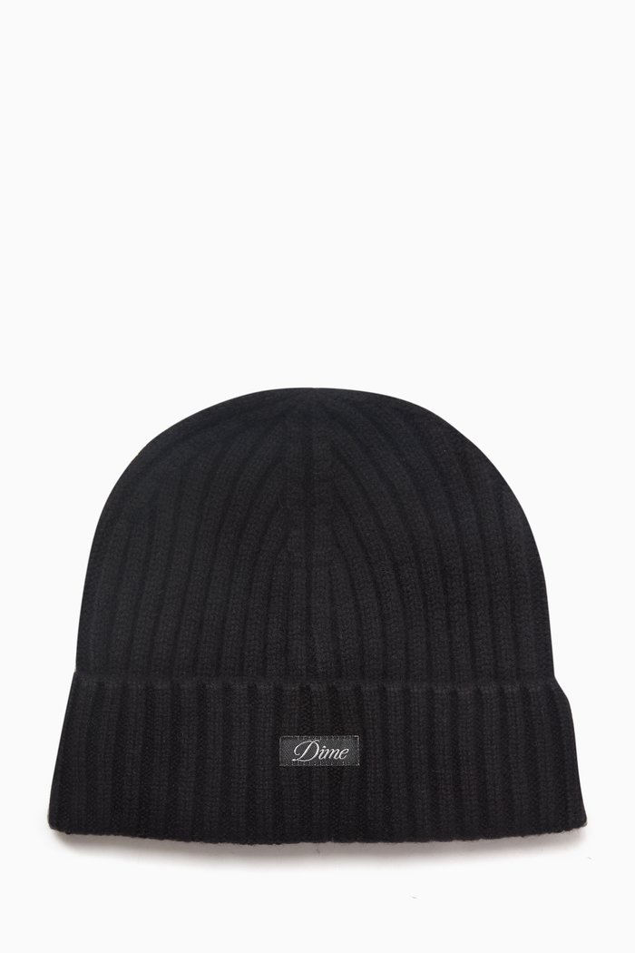 

Fold Beanie Hat in Cashmere Wool-blend, Black