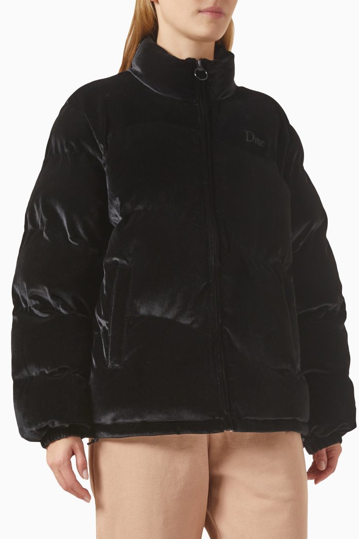 

Quilted Puffer Jacket in Velvet, Black