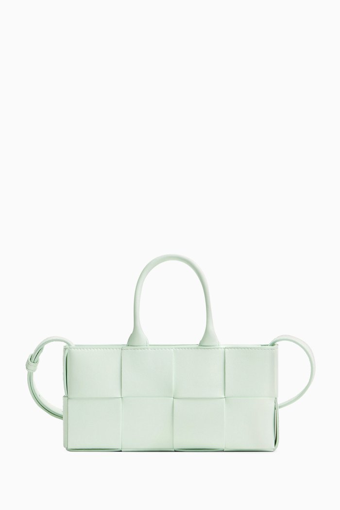 

Mini East-West Arco Tote Bag in Intreccio Leather, Neutral