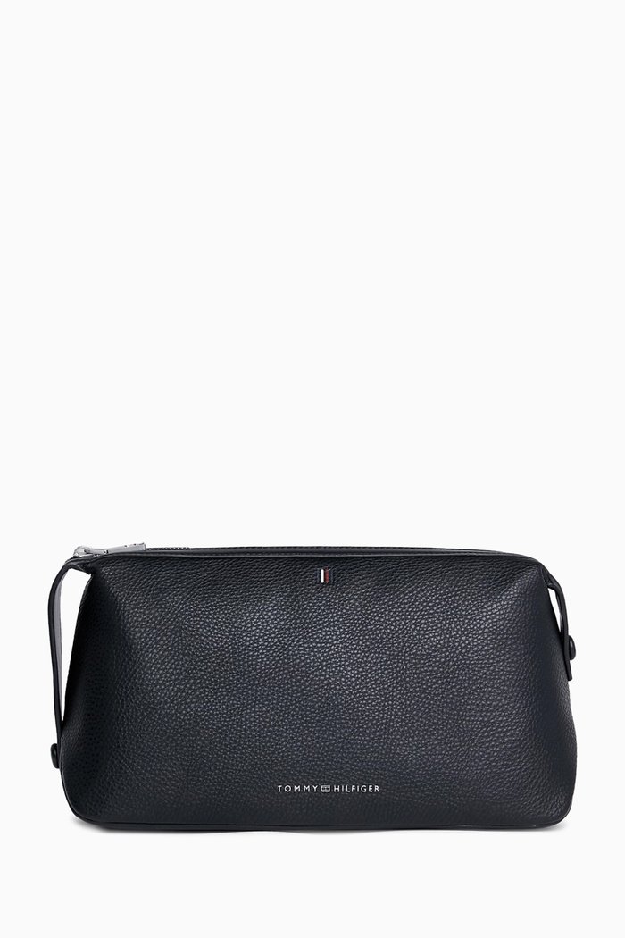 

Logo Wash Bag in Faux Leather, Black