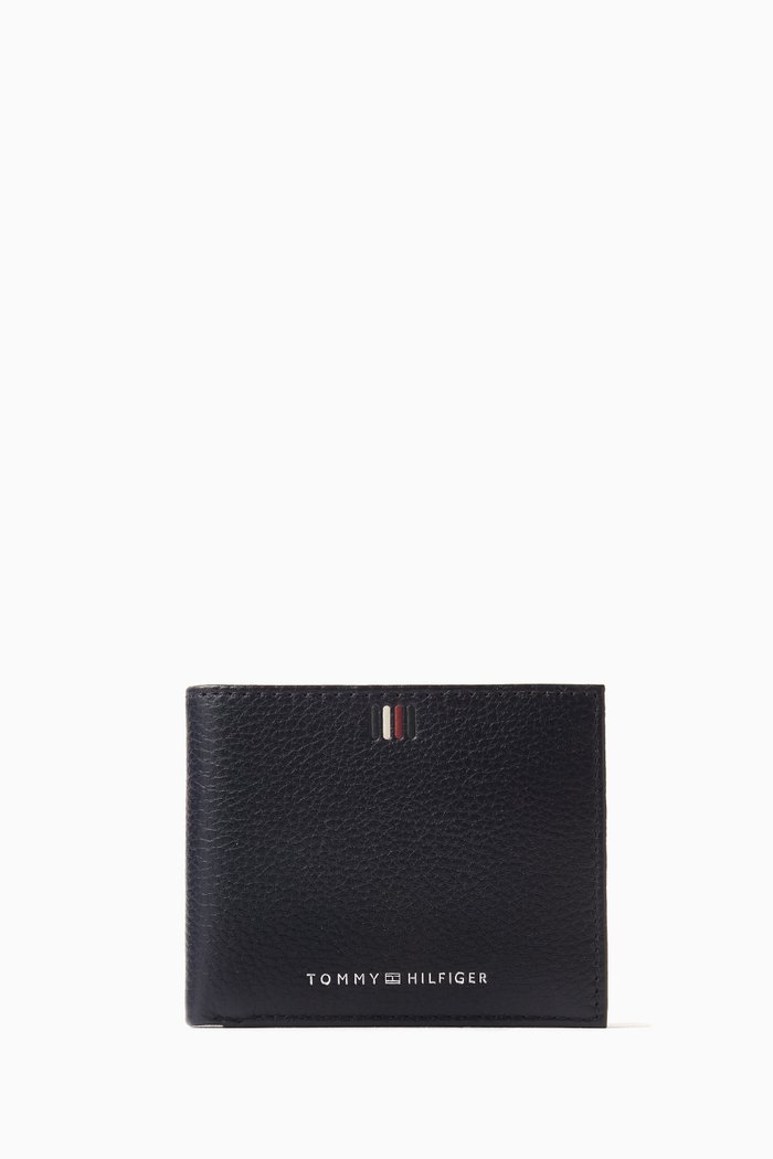

Logo Bi-fold Wallet in Grained Leather, Blue