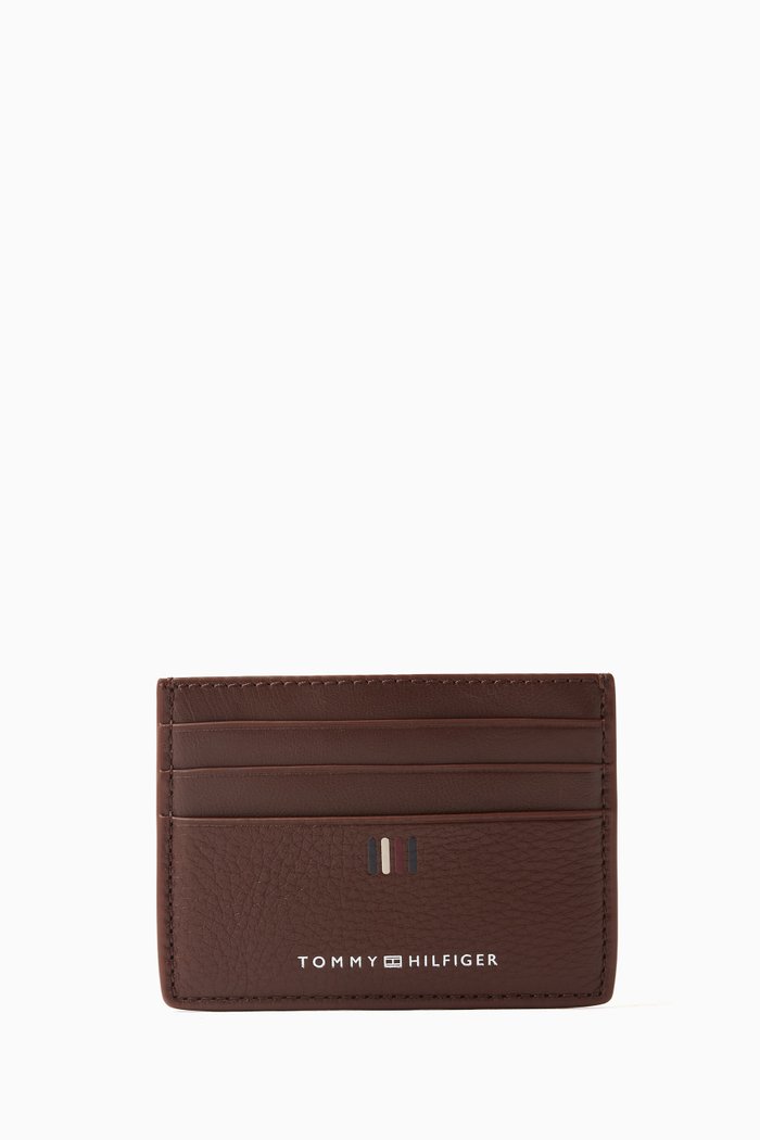 

Logo Credit Card Holder in Grained Leather, Brown