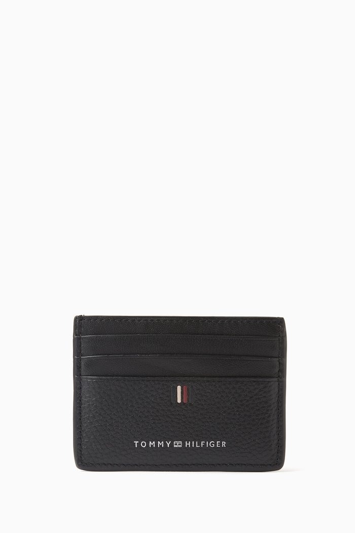 

Logo Credit Card Holder in Grained Leather, Black