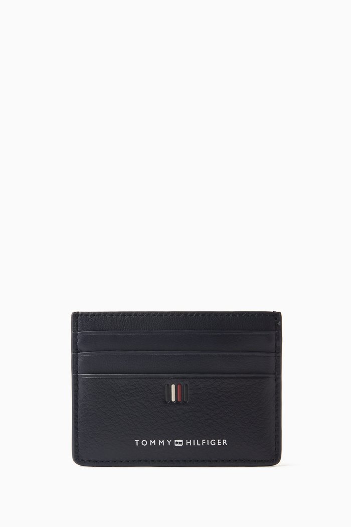 

Logo Credit Card Holder in Grained Leather, Blue