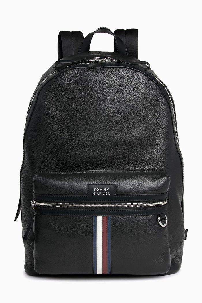 Logo Backpack in Premium Leather, Black