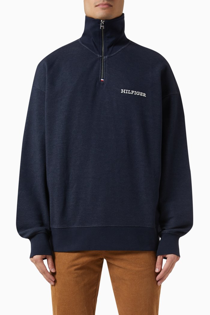 

Monotype Quarter-zip Sweatshirt in Honeycomb Knit, Blue