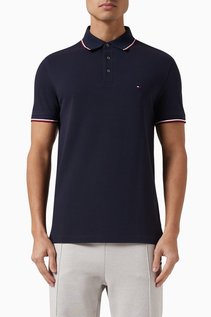

Tipped Logo Polo Shirt in Stretch Organic Cotton Pique, Blue