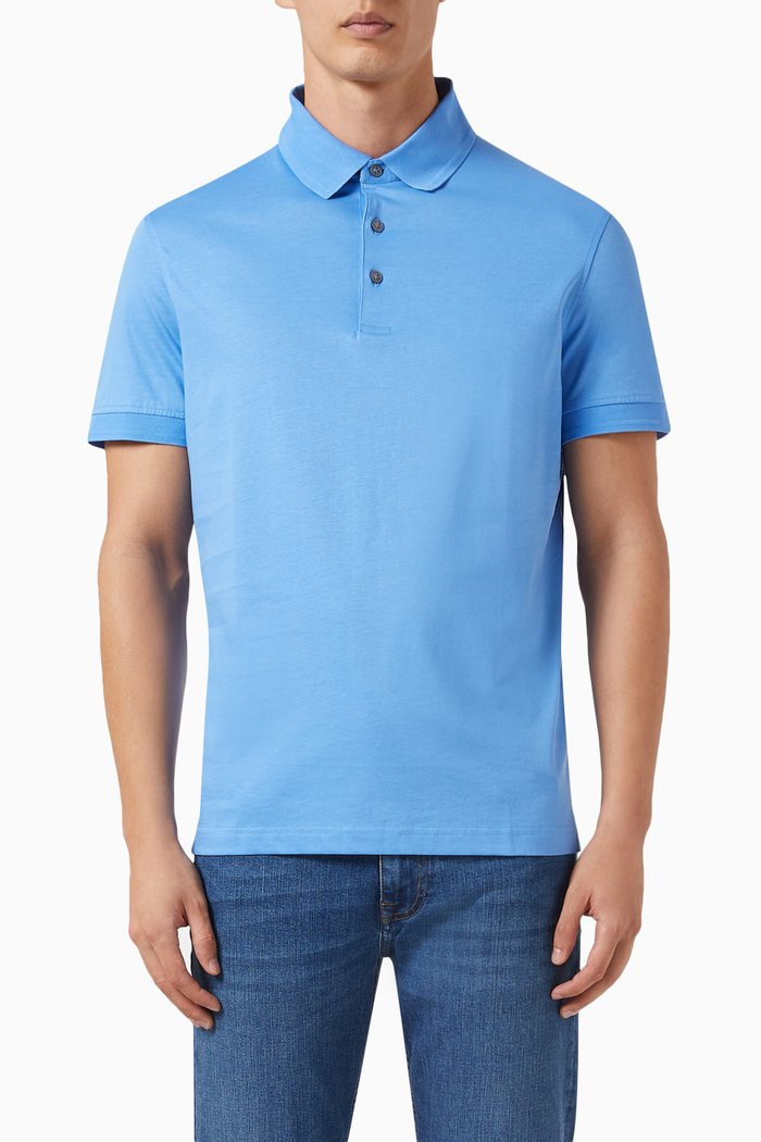 

Mercerized Slim-fit Polo T-shirt in Cotton-jersey, Blue