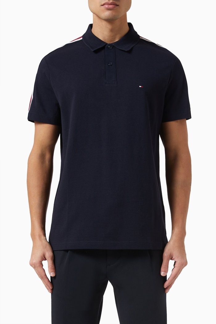 

Global Stripe Monotype Polo Shirt in Cotton Pique, Blue