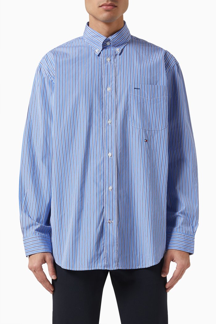 

Classic Striped Shirt in Cotton, Blue