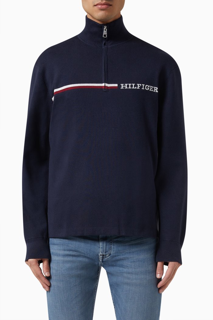 

Global Stripe Monotype Half-zip Sweatshirt in Organic Cotton, Blue