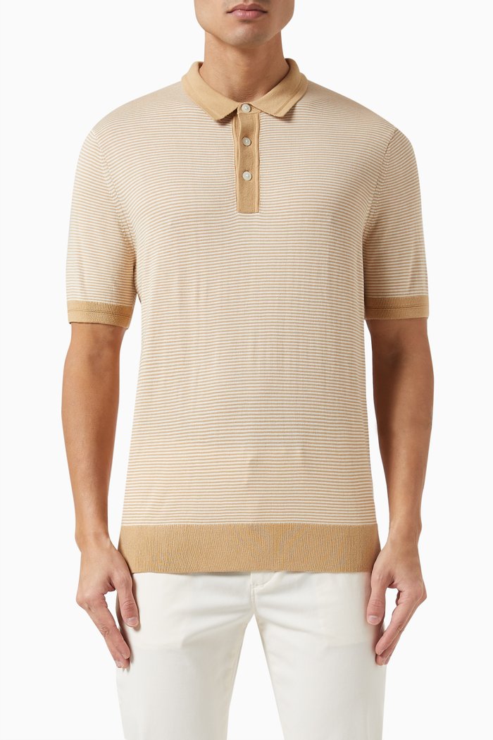 

DC Striped Polo Shirt in Cotton-lyocell Blend, Neutral