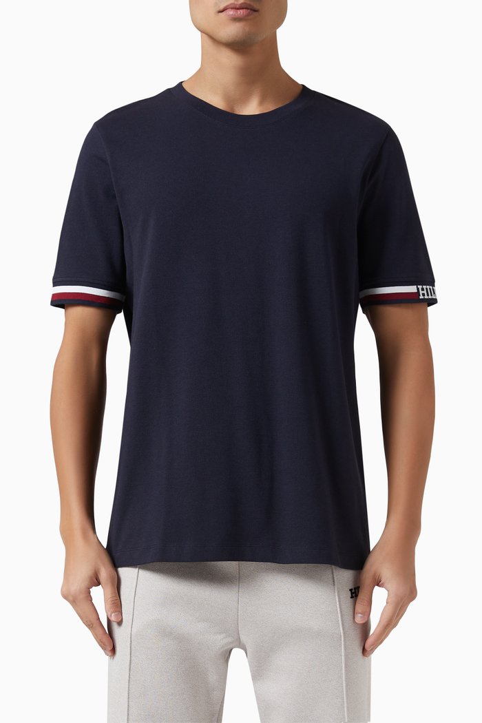 

Monotype Stripe-tipped T-shirt in Organic Cotton Blend Pique, Blue