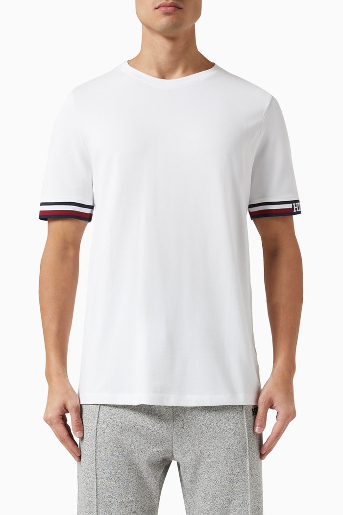 

Monotype Stripe-tipped T-shirt in Organic Cotton Blend Pique, White