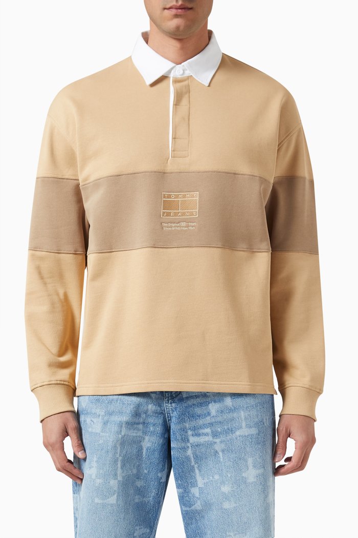 

Tonal Flag Rugby Polo T-shirt in Cotton, Neutral