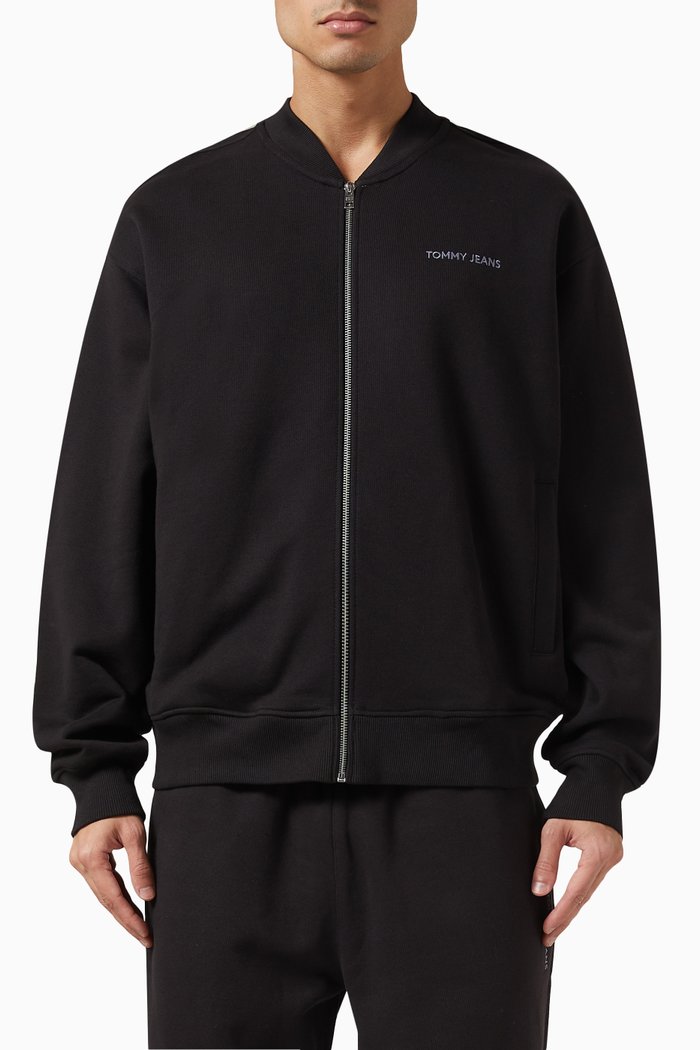 

Classic Logo Boxy Bomber Jacket in Cotton Fleece, Black