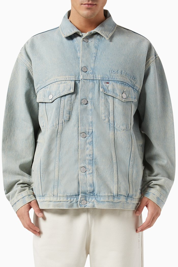 

Aiden Oversized Trucker Jacket in Denim, Blue