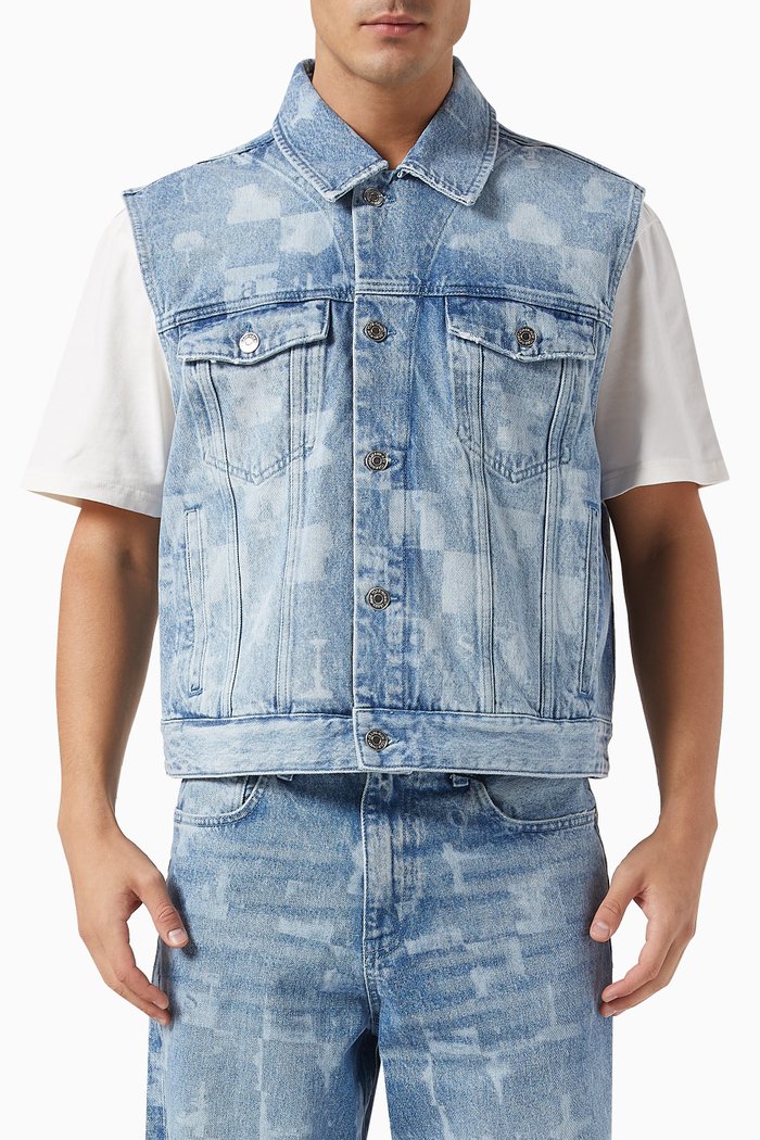 

Oversized Sleeveless Trucker Jacket in Denim, Blue