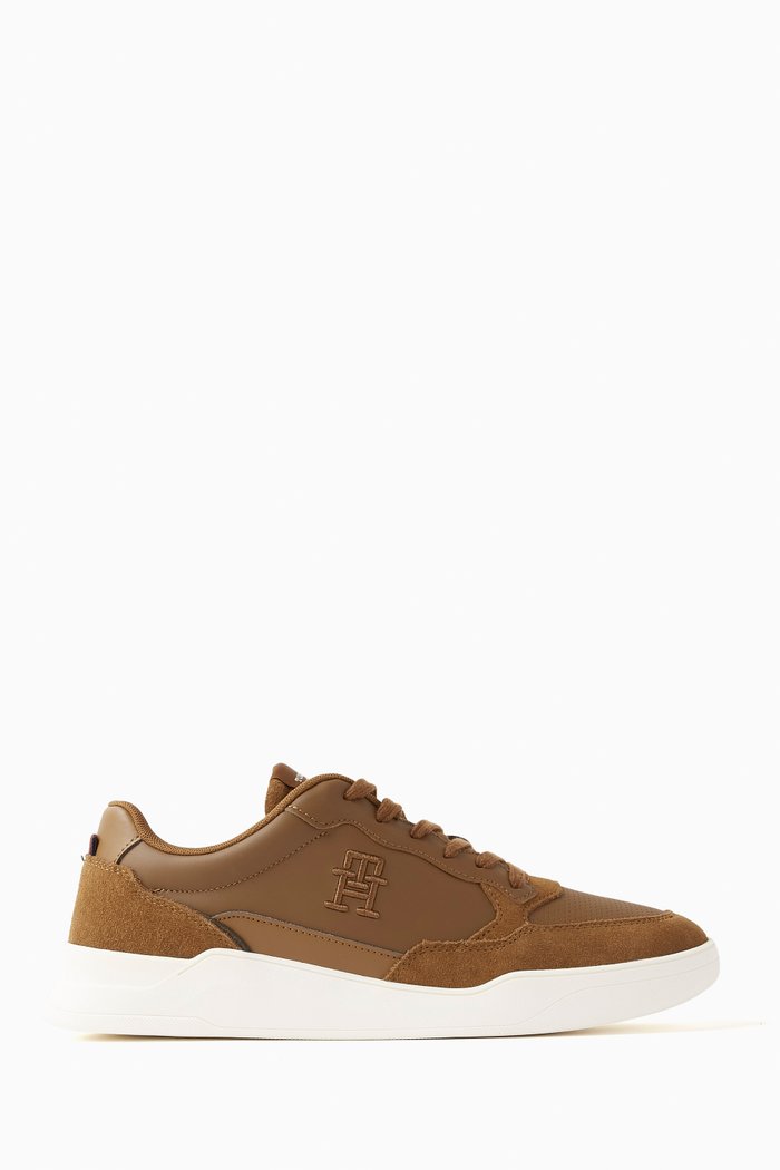 

Elevated Cupsole Sneakers in Leather Blend, Brown