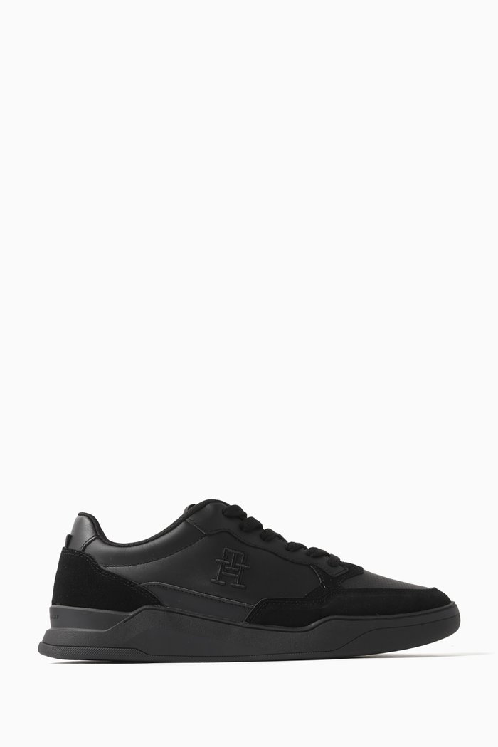 Elevated Cupsole Sneakers in Leather Blend, Black