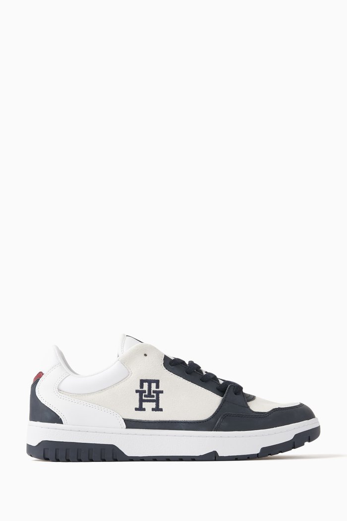 

TH Monogram Basketball Sneakers in Suede Blend, White