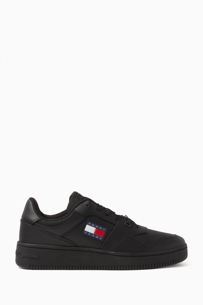 Retro Basketball Trainers in Leather, Black