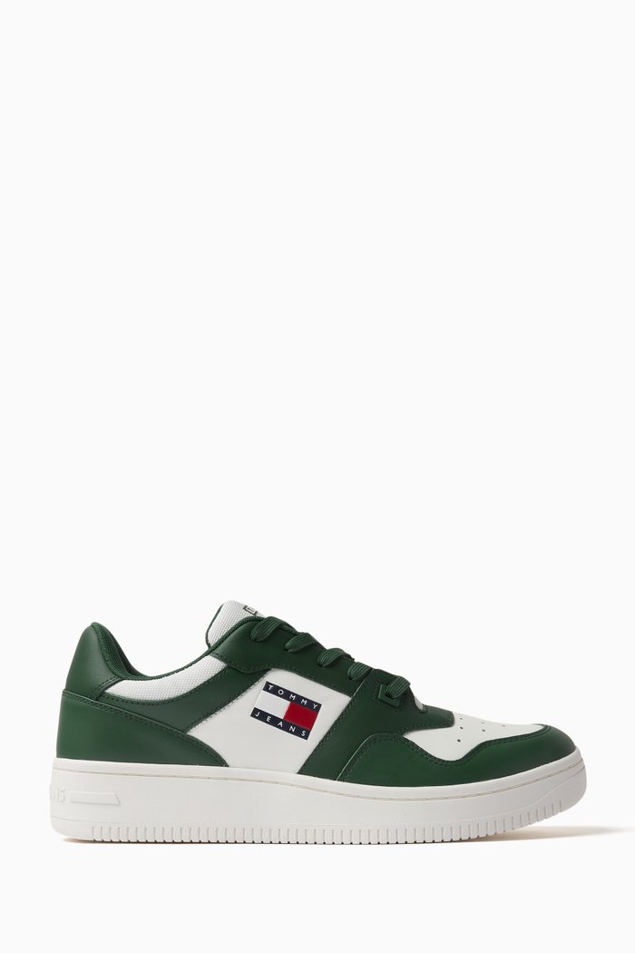 Retro Basketball Sneakers in Leather, Green