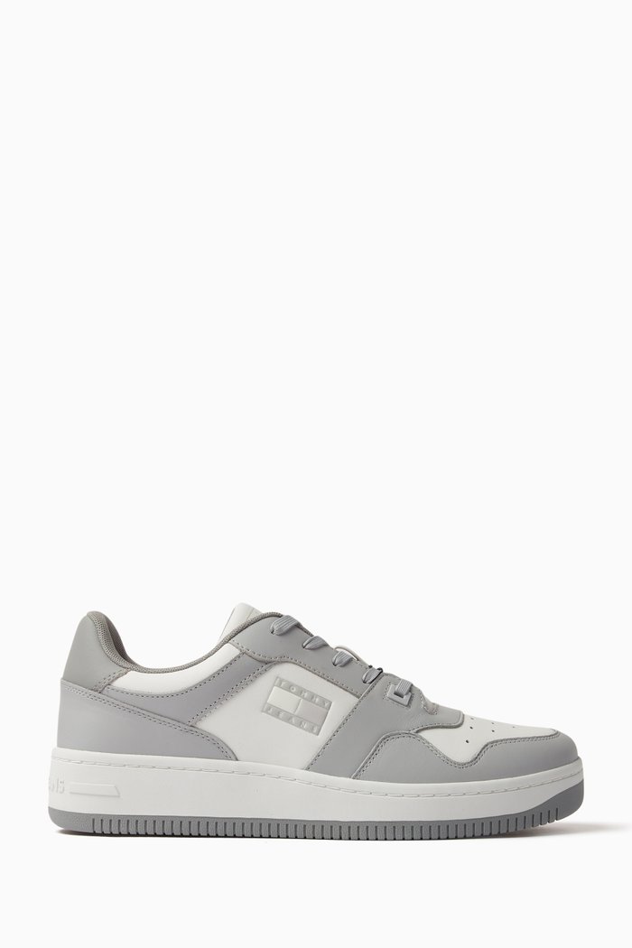 Retro Basketball Trainers in Leather, Grey