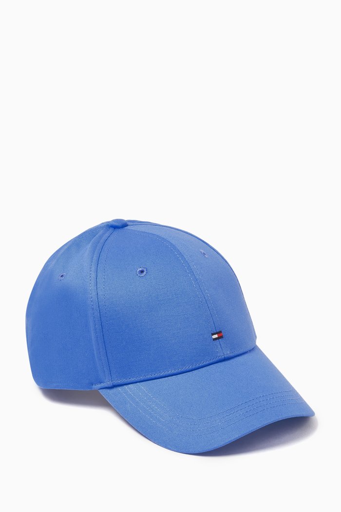 Flag-embroidered Cap in Organic Cotton, Blue
