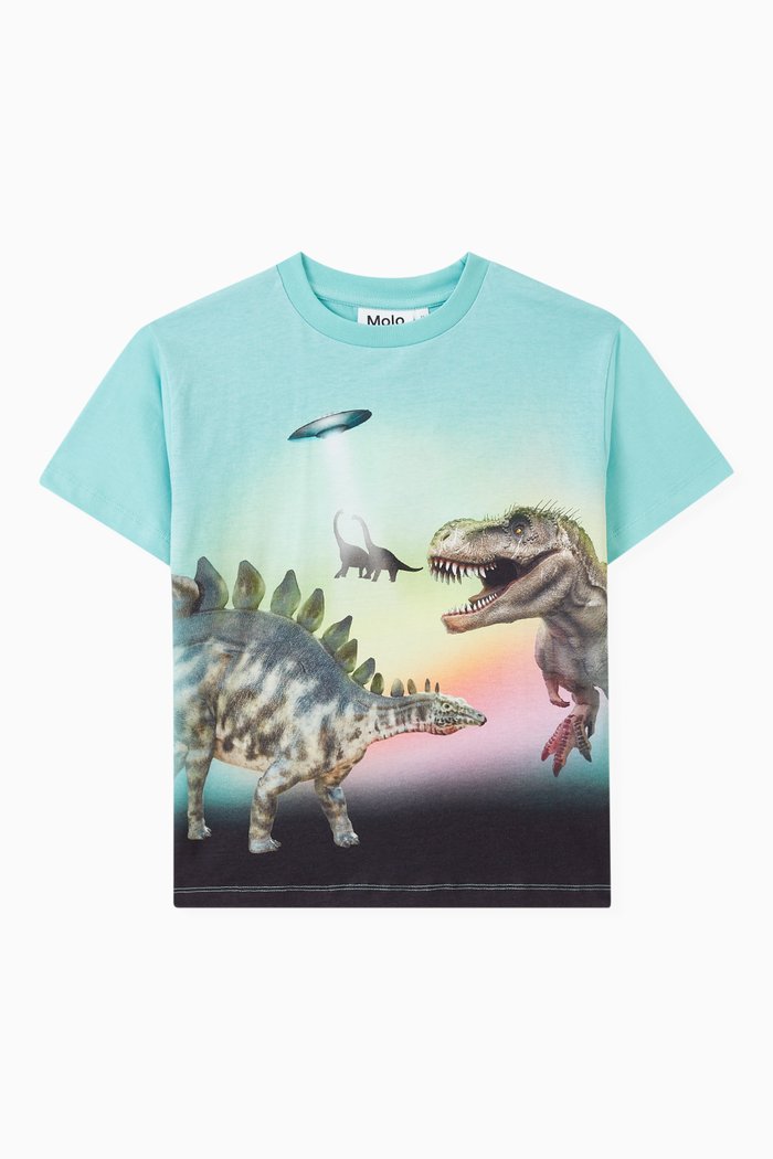 

Beaming Dinos Print T-shirt in Organic Cotton, Blue