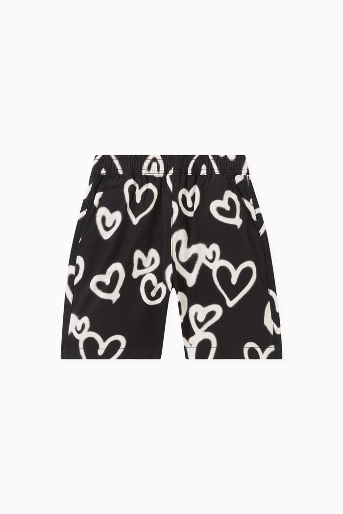 

Sprayed Hearts-print Shorts in Organic Cotton, Black
