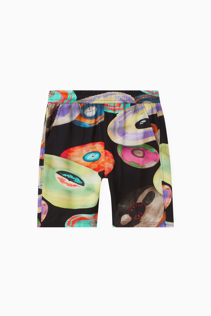 Disc-print Shorts in Viscose, Black