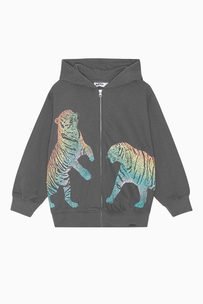 

Printed Zip-up Hoodie in Organic Cotton, Grey