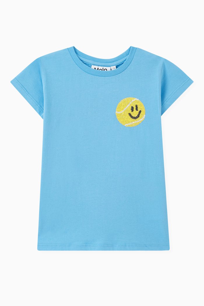 

Tennis Smile-print T-shirt in Organic Cotton, Blue