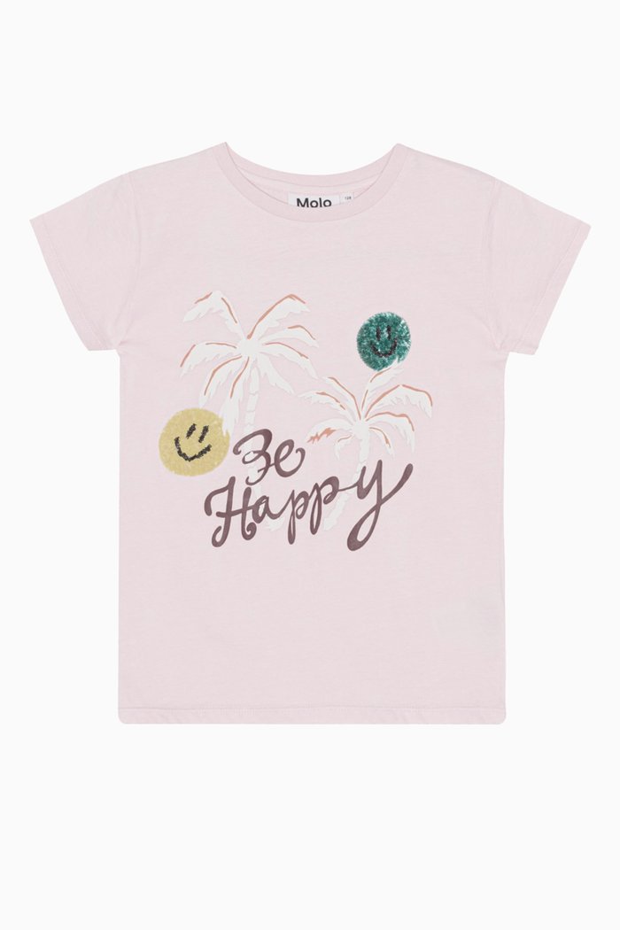 

Tennis Smile-print T-shirt in Organic Cotton, Pink