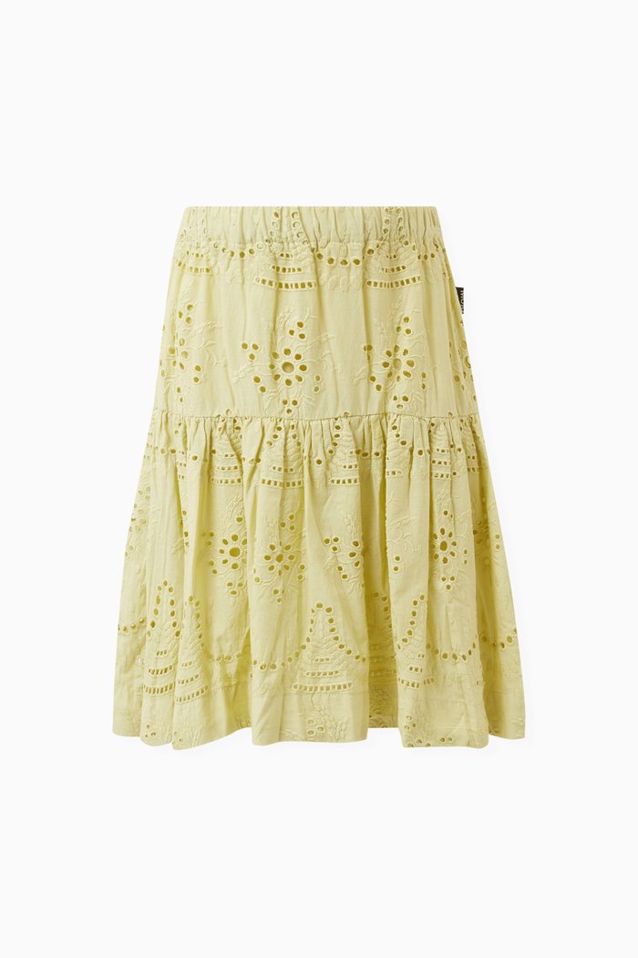 Eyelet-detail Skirt in Cotton, Green