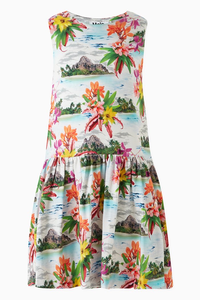

Candece Tropical Islands Print Dress in Cotton, Multicolour